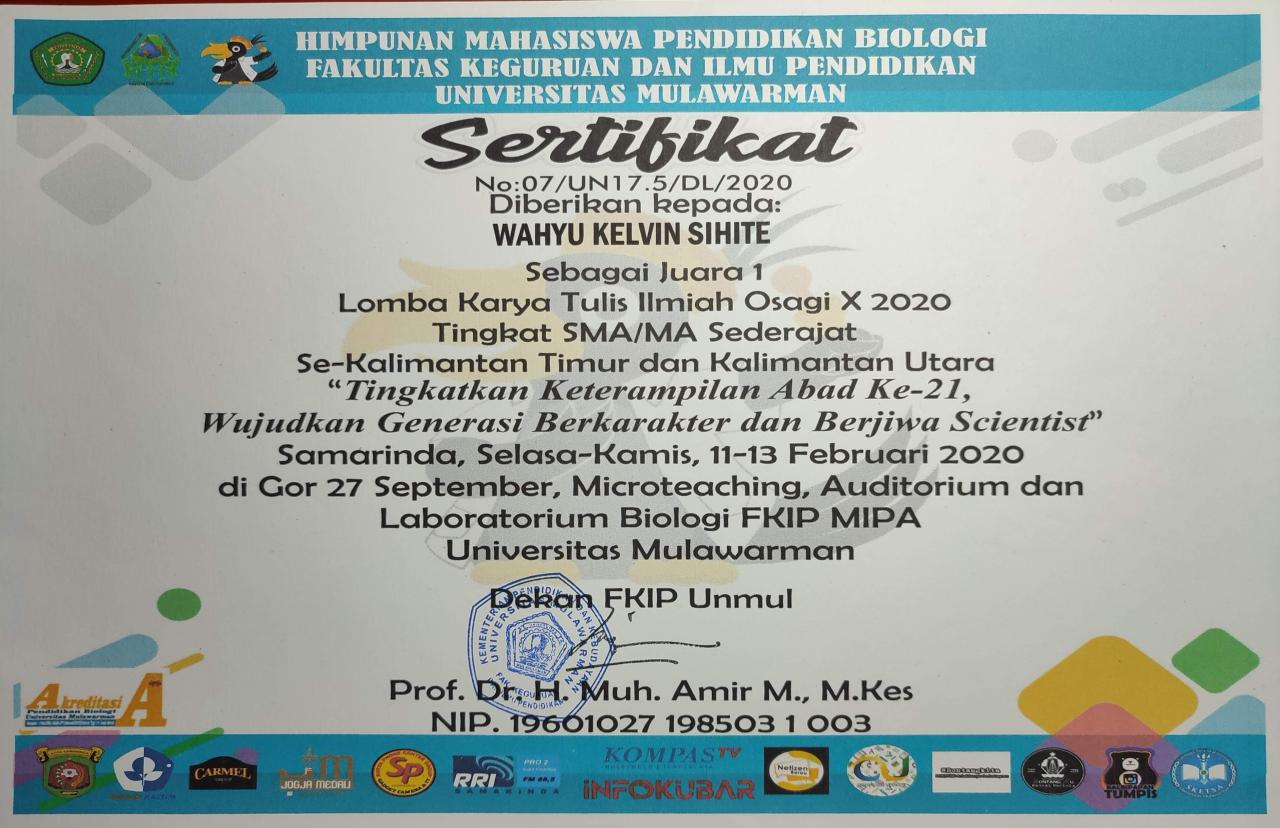 Juara 1 Lomba Karya Tulis Ilmiah Biologi